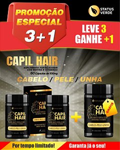 PROMOÇÃO - Kit 3 Capil Hair 180Cápsulas, 500mg – Status Verde 1 GRÁTIS