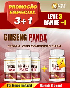 PROMOÇÃO - Kit 3 Ginseng Panax 180 Cápsulas 500mg Status Verde 1 GRÁTIS