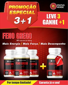PROMOÇÃO - Kit 3 Feno Grego 180 Cápsulas 500 mg Status Verde 1 GRÁTIS