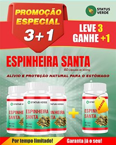 PROMOÇÃO - Kit 3 Espinheira Santa 180 Cápsulas 500mg Status Verde 1 GRÁTIS
