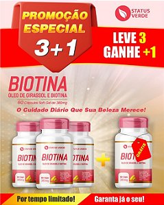 PROMOÇÃO - Kit 3 Biotina 180 Cápsulas 380 mg Status Verde 1 GRÁTIS