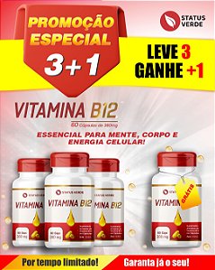 PROMOÇÃO - Kit 3 Vitamina B12 Metilcobalamina 180 Cápsulas 380 mg Status Verde 1 GRÁTIS