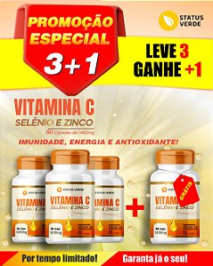 PROMOÇÃO - Kit 3 Vitamina C Selênio e Zinco 180 Cápsulas 1400 mg Status Verde 1 GRÁTIS
