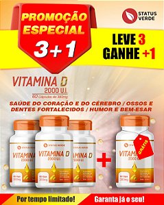 PROMOÇÃO - Kit 3 Vitamina D 2.000 U.I 180 Cápsulas 380 mg Status Verde 1 GRÁTIS