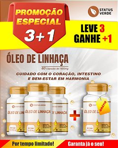 PROMOÇÃO - Kit 3 Óleo de Linhaça 180 Cápsulas1400 mg Status Verde 1 GRÁTIS