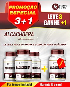 PROMOÇÃO - Kit 3 Alcachofra 180 Cápsulas 500 mg Status Verde 1 GRÁTIS