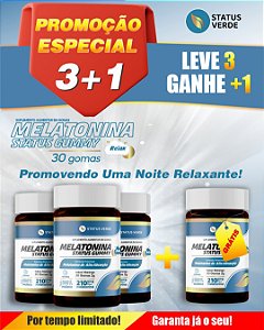 PROMOÇÃO- kit 3 Melatonina Status Gummy 30 Gomas sabor Morango 2g Status Verde 1 GRÁTIS