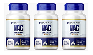 Kit 3 NAC N-Acetilcisteína 500mg - 180 Cápsulas Status Verde