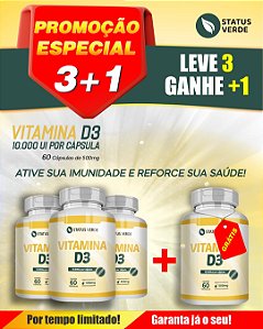 PROMOÇÃO - Kit 3 Vitamina D3 180 Cápsulas-500mg Status Verde 1 GRÁTIS