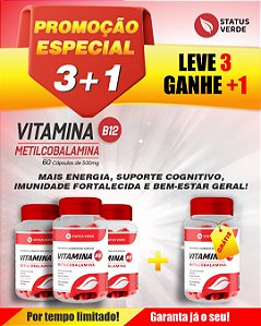 PROMOÇÃO - Kit 3 Metilcobalamina Vitamina B12 - 180 Cápsulas 500 mg Status Verde 1 GRÁTIS
