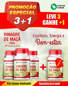 PROMOÇÃO - Kit 3 Vinagre de Maçã 180 Cápsulas 500mg Status Verde 1 GRÁTIS