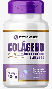 Kit 12 Colágeno Verisol + Ácido Hialurônico e Vitamina C 60 x 12  Cápsulas 500mg Status Verde