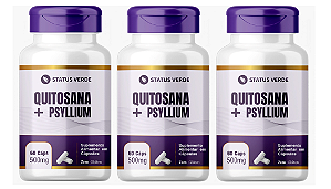 Kit 3 Quitosana + Psyllium 180 Cápsulas 500mg Status Verde