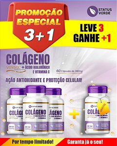 PROMOÇÃO - Kit 3 Colágeno Verisol + Ácido Hialurônico e Vitamina C 180 Cápsulas 500mg Status Verde 1 GRÁTIS