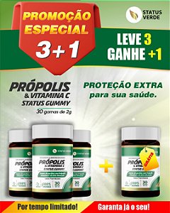 PROMOÇÃO - Kit 3 Própolis e Vitamina C 180 Gomas 2g Status Gummy - 1 GRÁTIS