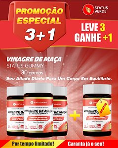 PROMOÇÃO - Kit 3 Vinagre de Maçã 3 x 30 Gomas 2G Status Gummy Orgânico - 1 GRÁTIS