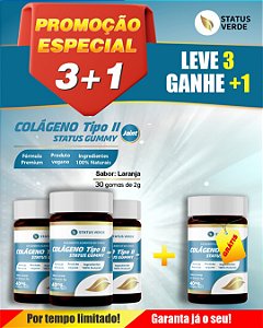 PROMOÇÃO - Kit 3 Colágeno Tipo II Status Gummy 40mg 90 Gomas Sabor de Laranja - 1 GRÁTIS