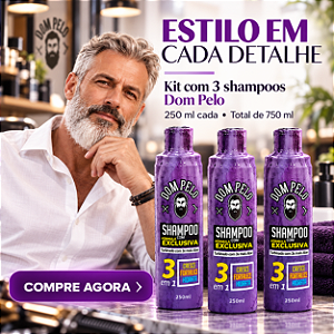 Kit 3 Shampoos Dom Pelo Nixidil Fortificante 3 em 1 – 250 ml Cada
