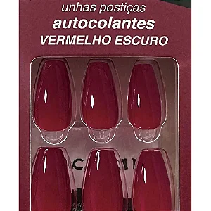 Unhas Postiças Autocolante com 24un- Macrilan - Bailarina - Cor Vermelho Escuro