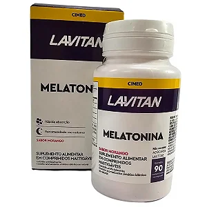 Melatonina Original Sabor Morango 90 Comprimidos Mastigáveis Cimed Lavitan Sono