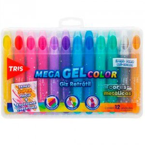 Giz Retratil Mega Gel Color Metálico Tris - 12 Cores