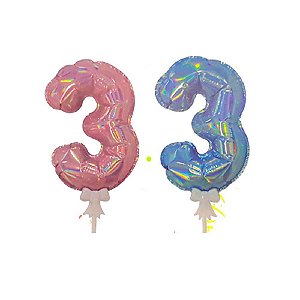 Balão Decorativo Holográfico Números - Topo de Bolo - 7"