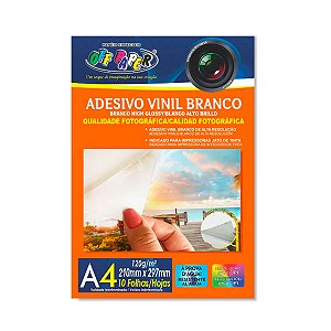 Adesivo Vinil Imprimível A4 120g Branco Brilho 10 Folhas - Off Paper