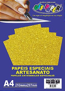 Papel Glitter Metálico Ouro Amarelo 250g - 10 Folhas - Off Paper