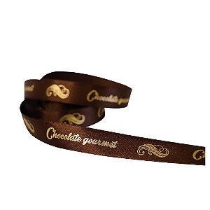 FITA DE CETIM DECORATIVA CHOCOLATE GOURMET COM 15 mm DE LARGURA EM ROLO 10 METROS