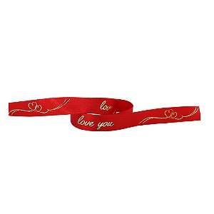 FITA DE CETIM DECORATIVA FRASE LOVE YOU COM 15 mm DE LARGURA EM ROLO 10 METROS