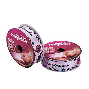 FITA DE CETIM DECORATIVA - FLORAL COM FRASES COM 22 mm DE LARGURA EM ROLO 10 METROS - COR 081