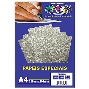 Papel Glitter Prata 180g - 10 Folhas - Off Paper