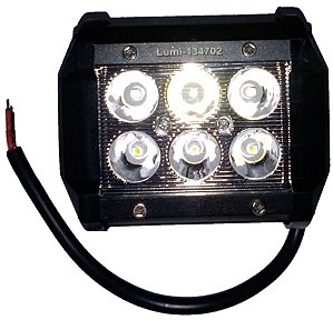 Farol auxiliar retangular com suporte 6 LED's bivolt 18 Wats