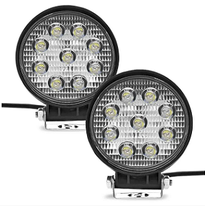 Kit (2uni) de farol de LED auxiliar redondo com suporte superior 9 LED's 27Wats