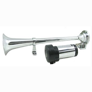 Buzina a ar cromada eletropneumática 1 corneta com motor 12V