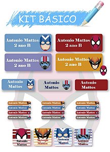 Etiquetas escolares personalizadas Kit Básico Super Heróis-  118 etiquetas