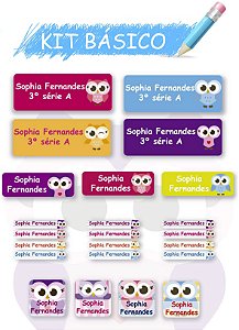 Etiquetas escolares personalizadas Kit Básico Corujinhas - 118 etiquetas