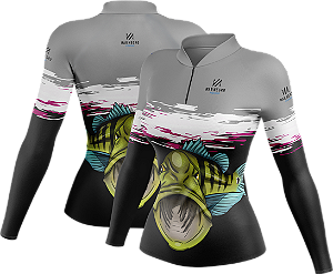 Camiseta Feminina Pesca - c/ luva e Proteção Solar 50+UV - Tucunaré de frente