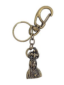 Chaveiro Religioso Imaculado Coração de Maria. Metal Ouro Velho. 9cm