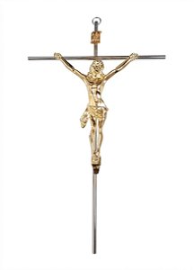 Crucifixo de Parede Cruz Cromada e Cristo Dourado. 28X17cm