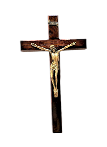 Crucifixo de Parede em Madeira. Cristo em Metal. Verniz Alto Brilho. 23cm