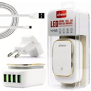 CARREGADOR 4 PORTAS AUTO DETECTÁVEL USB LED 4.4A - A1017