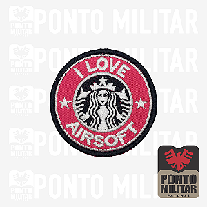 I love Airsoft - Eu Amo Airsoft Patch Bordado Redondo 8cm - Ponto Militar