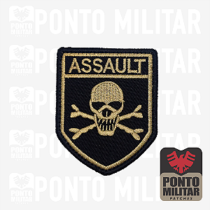 Escudo Emblema ASSAULT Caveira Patch Bordado - Ponto Militar