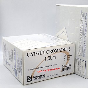 FIO SUTURA CATGUT CROMADO 3 SEM AGULHA 1,5 m