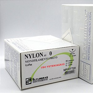 FIO SUTURA NYLON MONOFIL PRETO 0 C/ AGULHA 3/8 CIRC TRIANG 2,0 cm