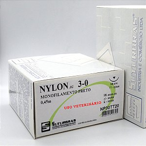 FIO SUTURA NYLON MONOFIL PRETO 3-0 C/ AGULHA 3/8 CIRC TRIANG 2,0 cm