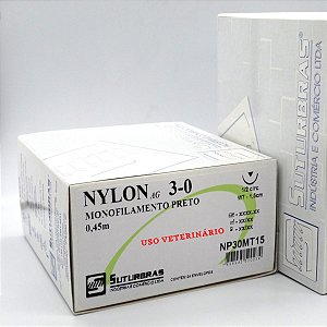 FIO SUTURA NYLON MONOFIL PRETO 3-0 C/ AGULHA 1/2 CIRC TRIANG 1,5 cm