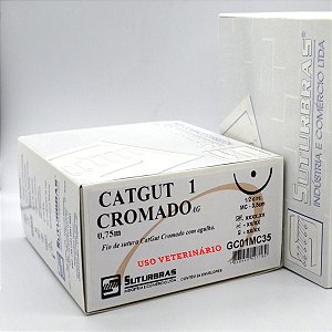 FIO SUTURA CATGUT CROMADO 1 C/ AGULHA 1/2 CIRC CILIND 3,5 cm