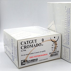 FIO SUTURA CATGUT CROMADO 0 C/ AGULHA 1/2 CIRC CILIND 3,0 cm